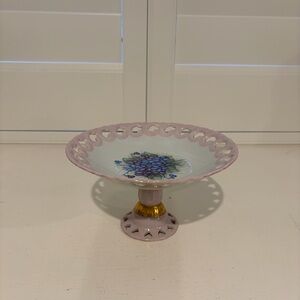 Vintage Lefton China Hand Painted Pedestal Bowl Compote by B. Fritz